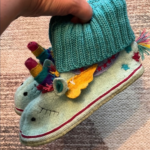 Garnet Hill Kids Unicorn Slippers - Teal - Picture 3 of 7